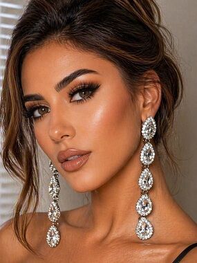 Crystal Teardrop Dangle Earrings - Silver